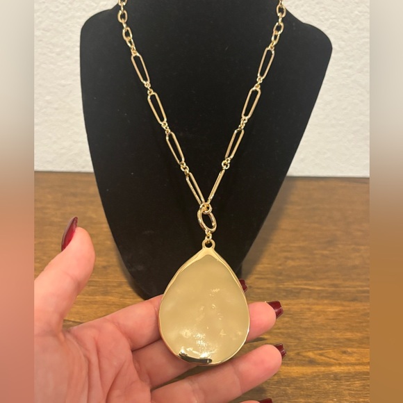 Floral Blue and Gold Teardrop Necklace - Picture 6 of 7